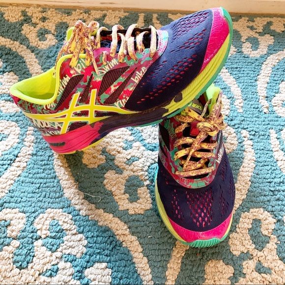 multi colored running shoes